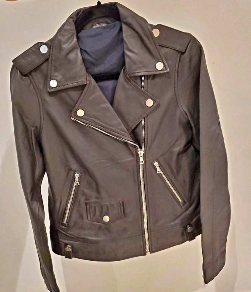 Women Original Sheep Leather Biker Jacket - Size Small