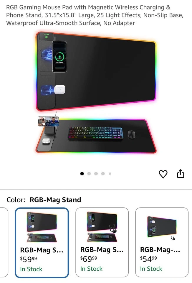 RGB Gaming Mouse Pad with Charging, No Adapter (31.5"x15.8")