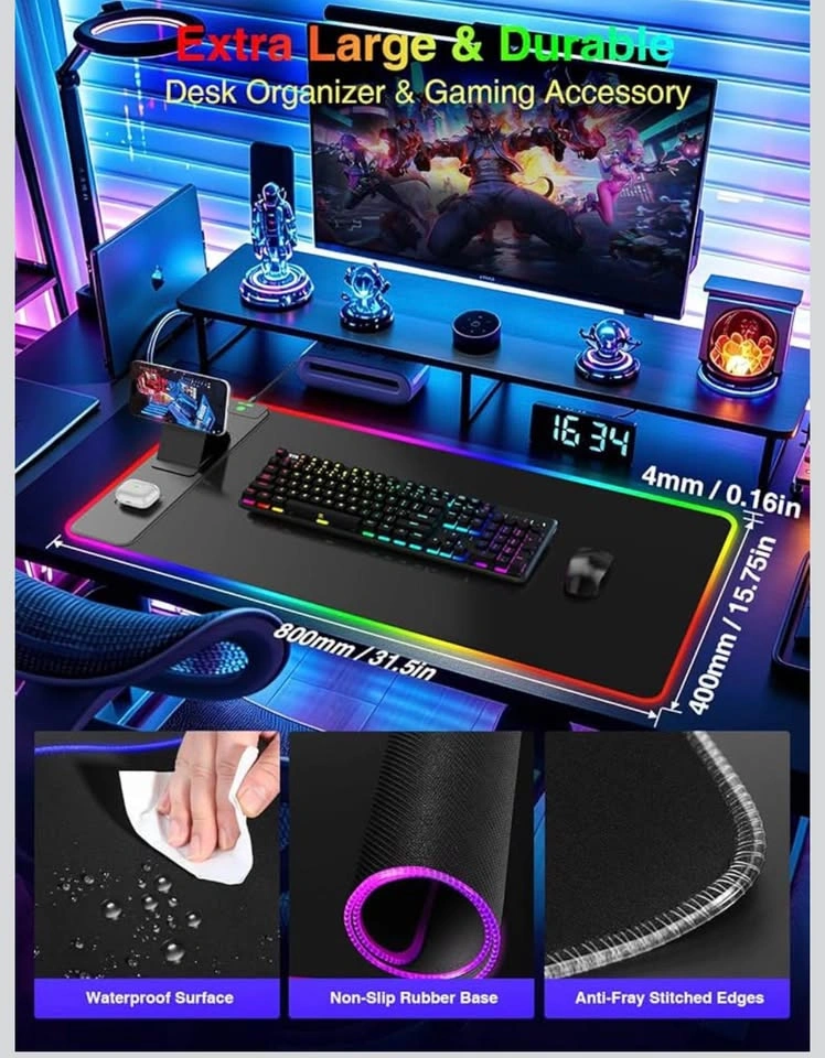 RGB Gaming Mouse Pad with Charging, No Adapter (31.5"x15.8") - photo 2