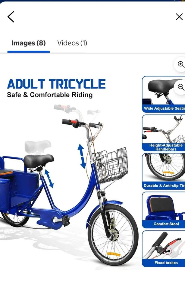 Adult Tricycle 20 Inch 3-Wheel Bike for Cargo