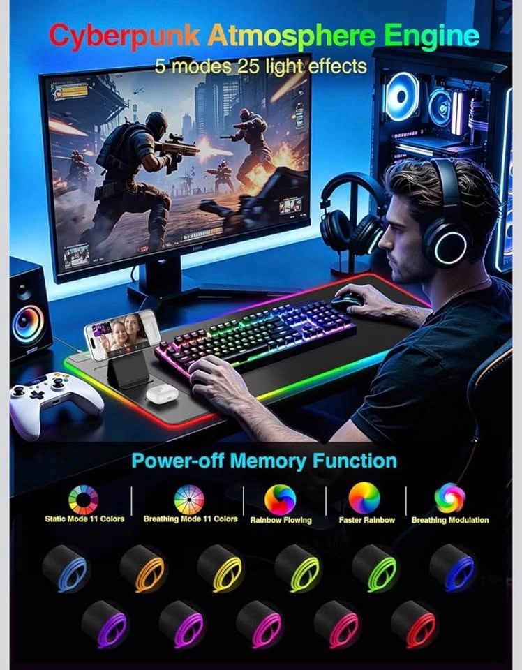 RGB Gaming Mouse Pad with Charging & Adapter (31.5"x15.8") - photo 4