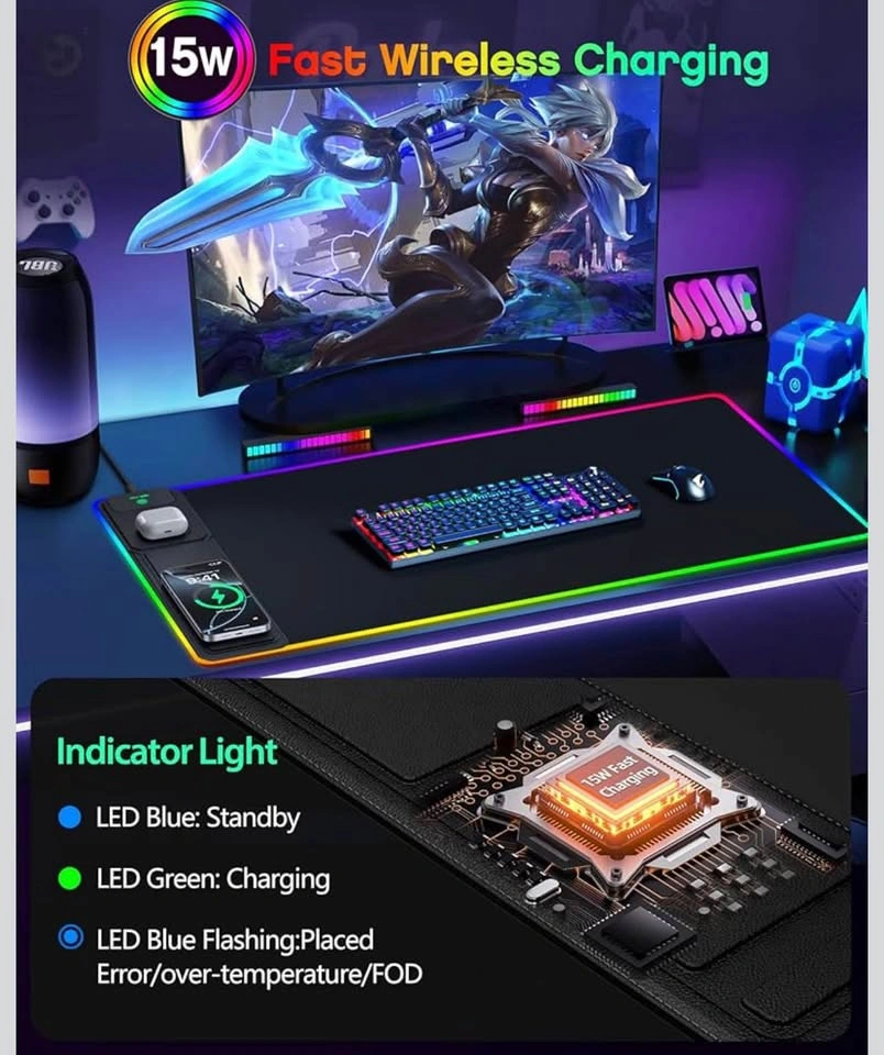 RGB Gaming Mouse Pad with Charging & No Adapter (31.5"x15.8") - photo 3
