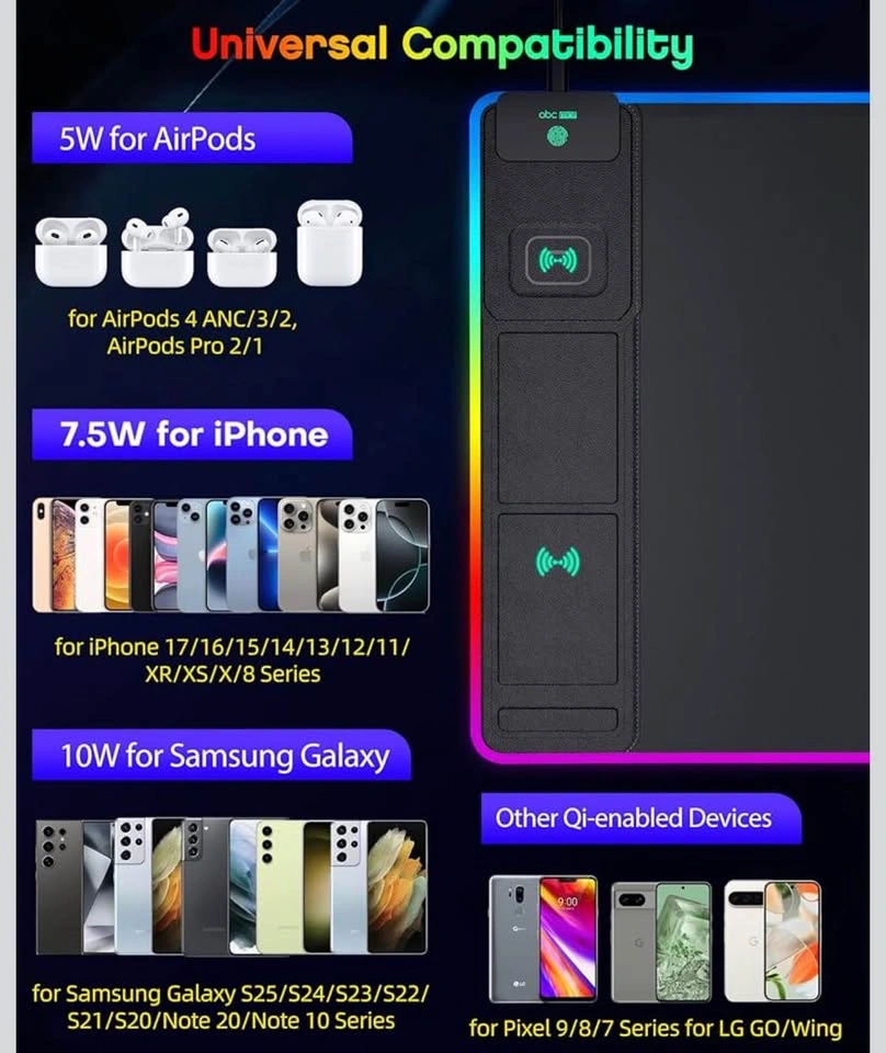 RGB Gaming Mouse Pad with Charging & No Adapter (31.5"x15.8") - photo 4