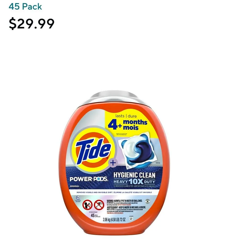 Tide Hygienic Clean Heavy 10x Duty Power PODS - 45 Pack thumbnail