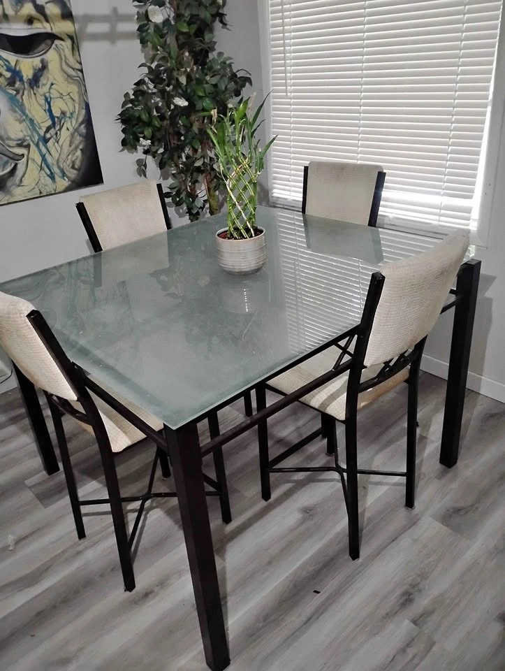 Glass Top Dining Table with 4 Chairs