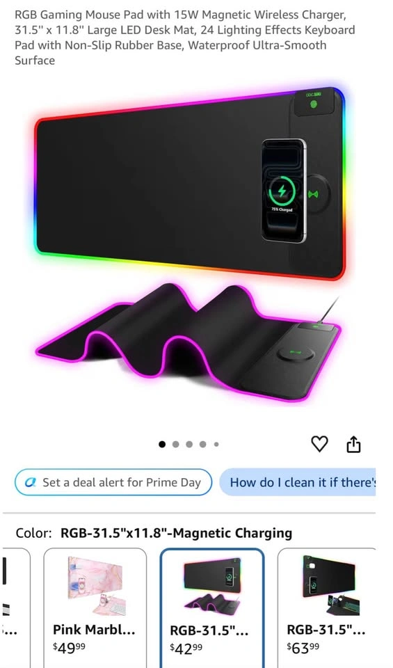 Wireless Charger RGB Gaming Mouse Pad (31.5'' x 11.8'')