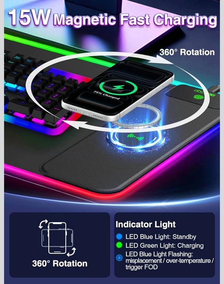 Wireless Charger RGB Gaming Mouse Pad (31.5'' x 11.8'') - photo 2