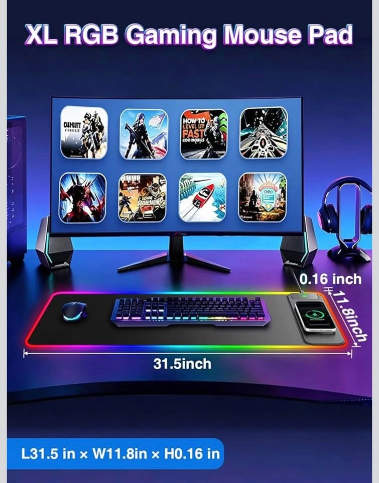Wireless Charger RGB Gaming Mouse Pad (31.5'' x 11.8'') - photo 3