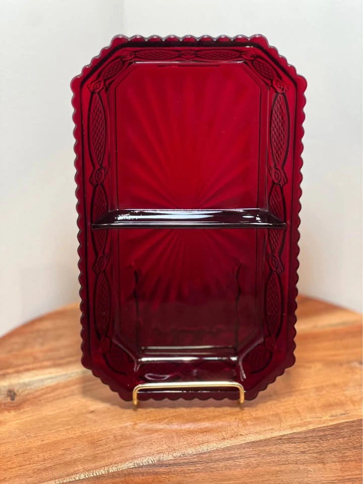 Avon 1876 Cape Cod Ruby Red Glass Divided Dish – Vintage - photo 3
