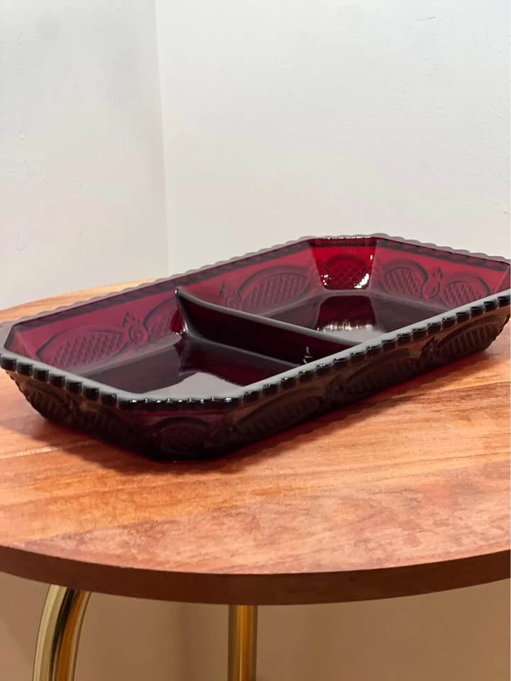 Avon 1876 Cape Cod Ruby Red Glass Divided Dish – Vintage - photo 5