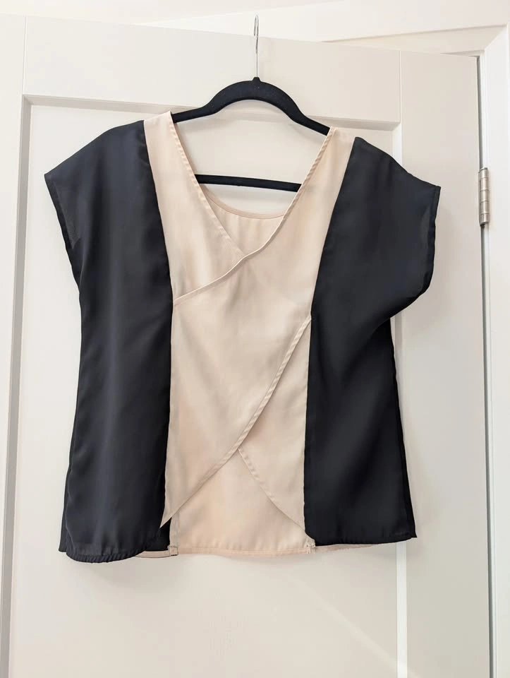 Love 21 Colorblock Chiffon Blouse Black Cream XS - photo 2
