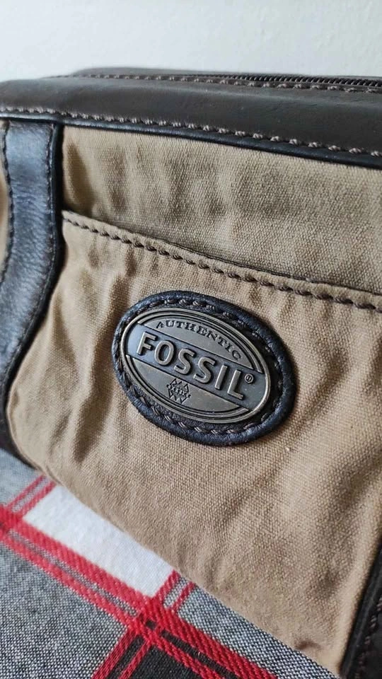 Fossil Tan Brown Canvas Leather Dopp Kit Travel Bag - photo 2