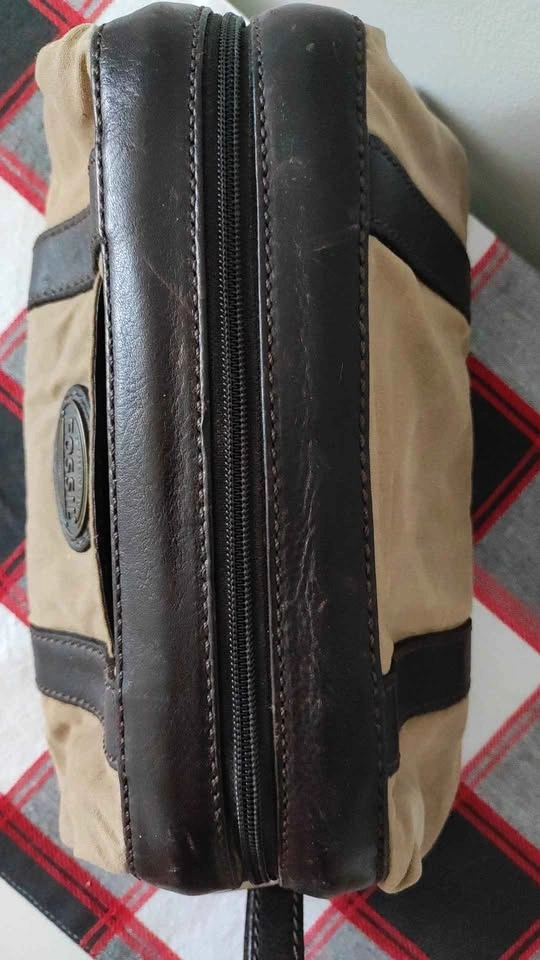 Fossil Tan Brown Canvas Leather Dopp Kit Travel Bag - photo 3