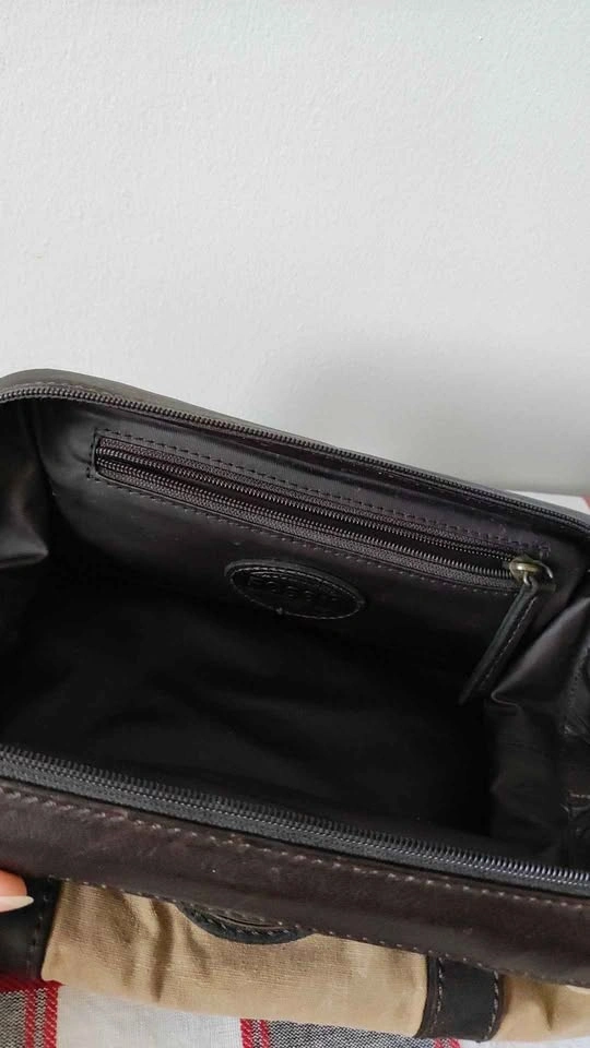 Fossil Tan Brown Canvas Leather Dopp Kit Travel Bag - photo 4