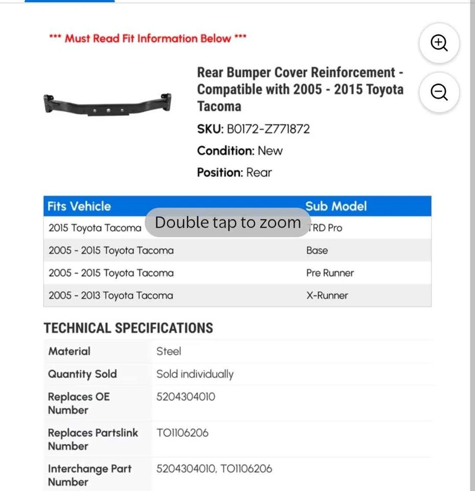 Rear Bumper Cover Reinforcement - 2005-2015 Toyota Tacoma - photo 2