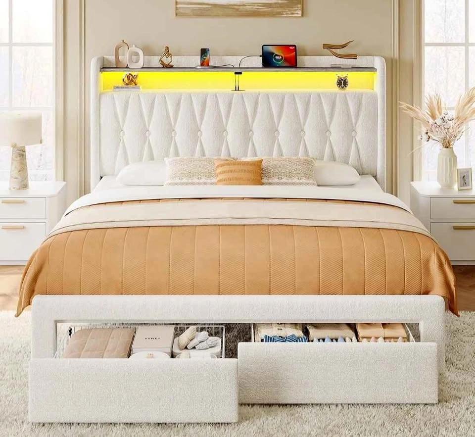 Rolanstar Queen Bed Frame with Drawers and LED Lights