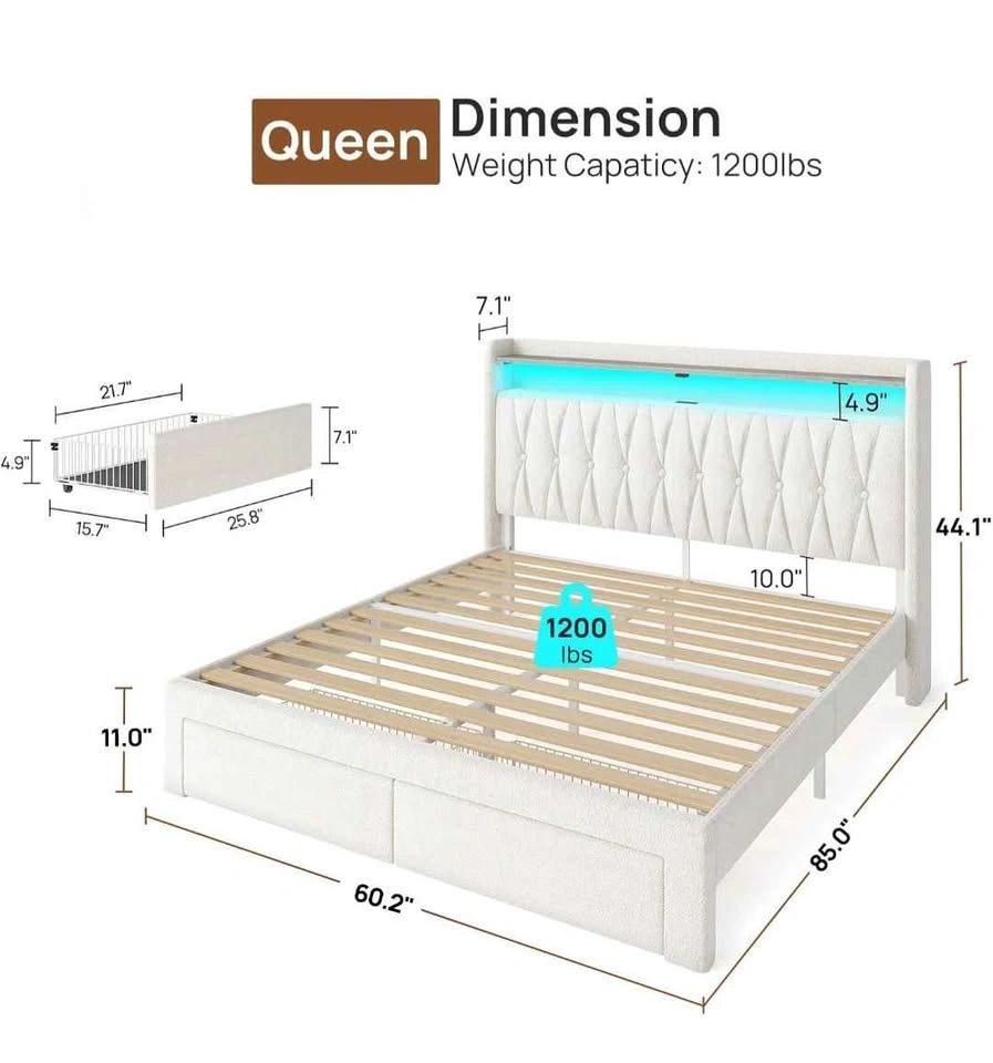 Rolanstar Queen Bed Frame with Drawers and LED Lights - photo 3