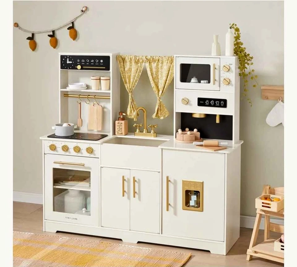 Tiny Land® Iconic Wooden Play Kitchen – Cream Pretend Cooking Se