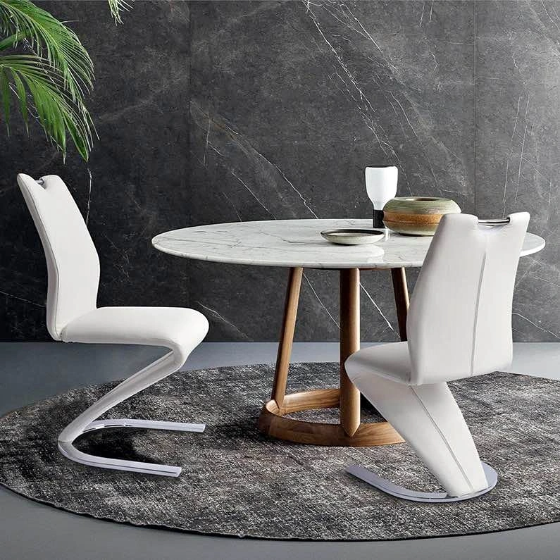 Set of 2 White Z-Shaped Faux Leather Dining Chairs
