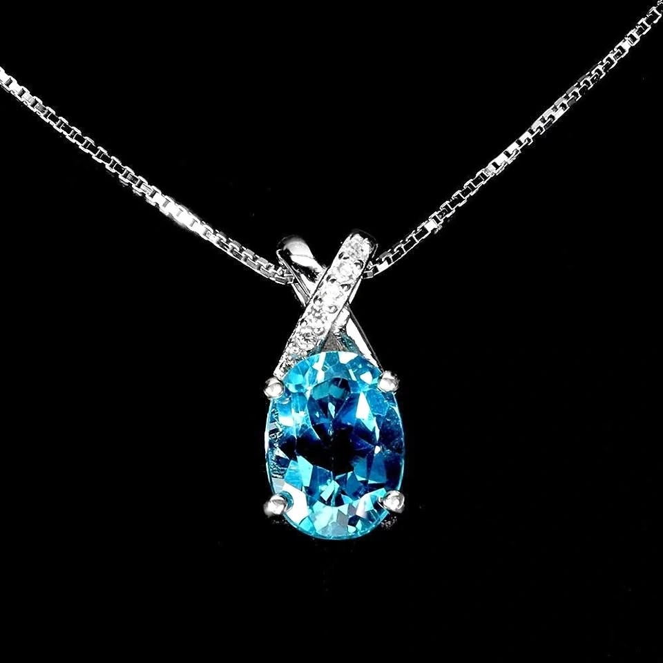 London Blue Topaz Pendant Necklace in 14K White Gold Plated
