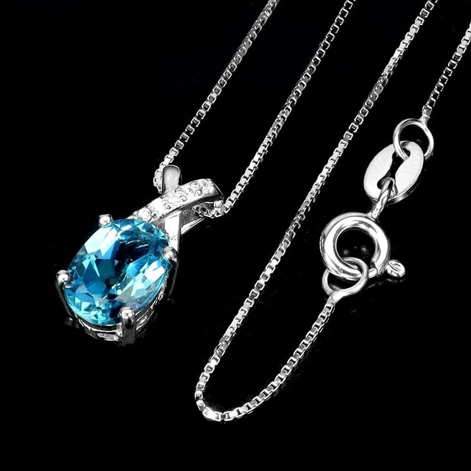 London Blue Topaz Pendant Necklace in 14K White Gold Plated - photo 2