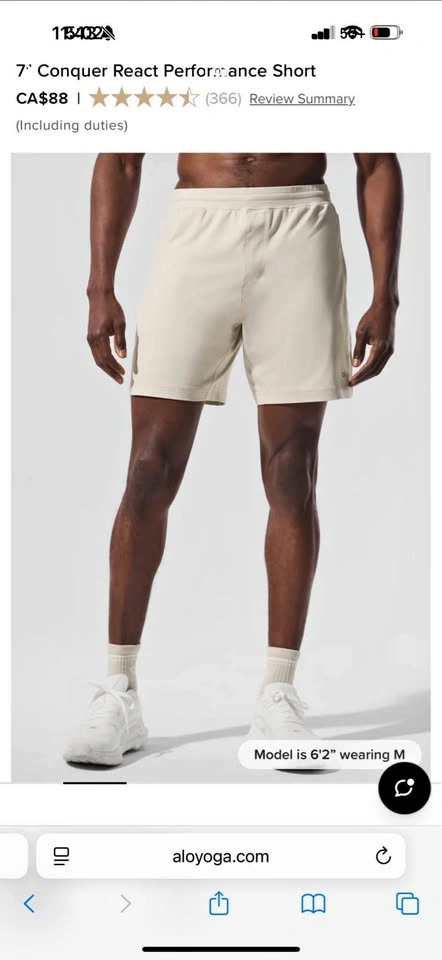 Alo Yoga Mens 7” Conquer Performance Short in Ivory - Medium