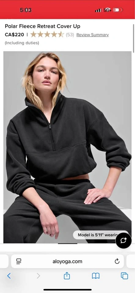 Alo Yoga Polar Fleece Half Zip - Brand new with tags - Small
