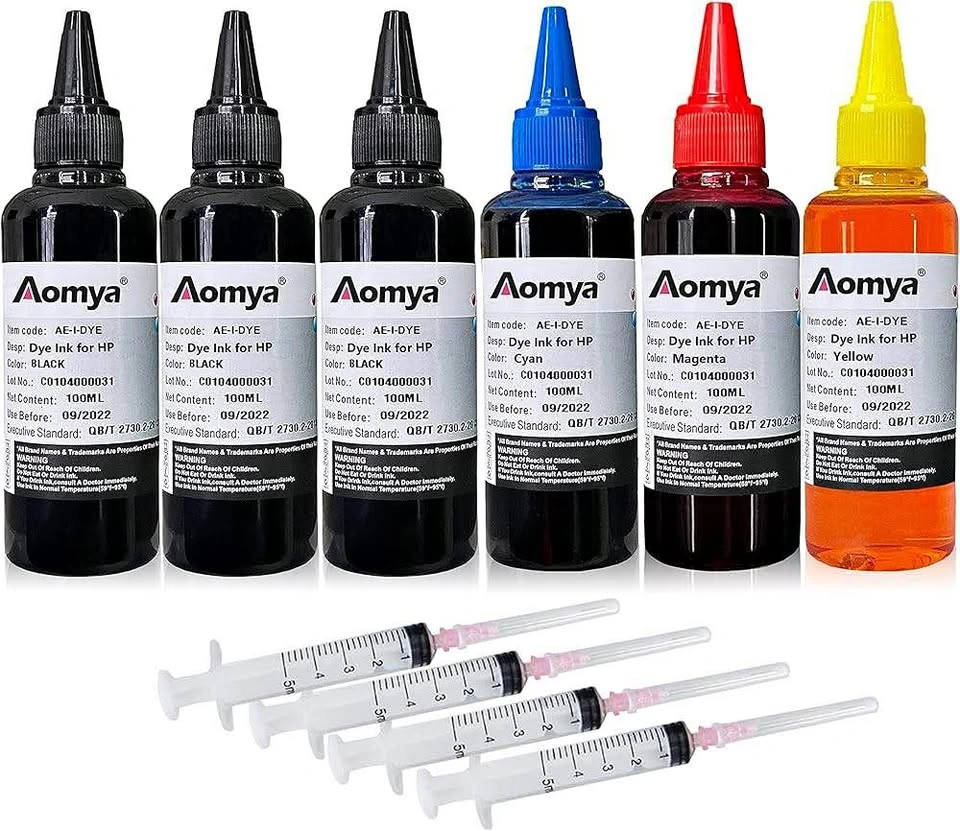 Aomya Ink Refill Kit – 6x100ml (Total 600ml) – For HP Printers