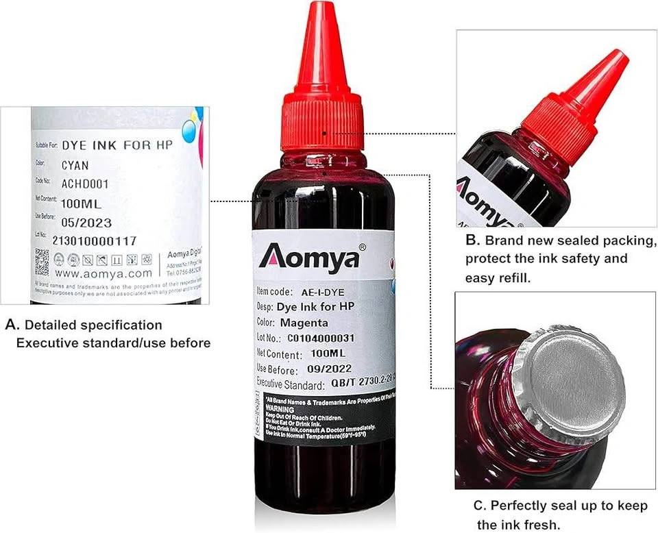 Aomya Ink Refill Kit – 6x100ml (Total 600ml) – For HP Printers - photo 2