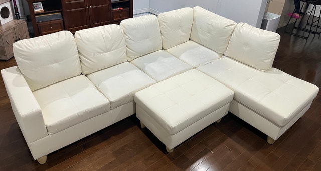 Sofa and Chaise with Ottoman - Faux Leather