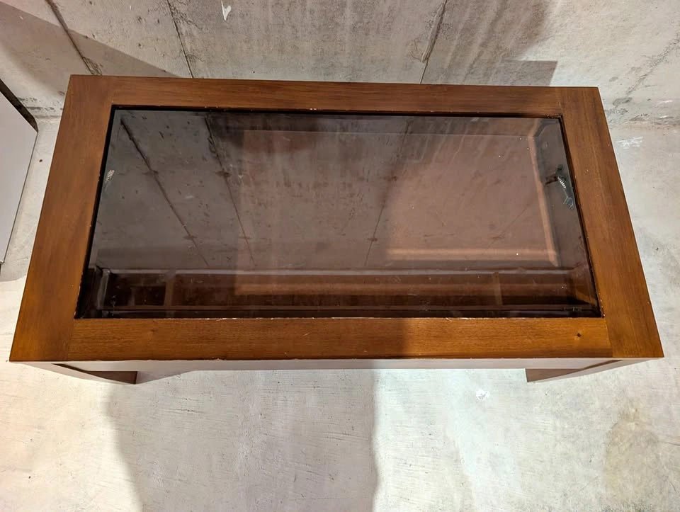 Wood & Glass Top Coffee Table - Top Opens for Storage