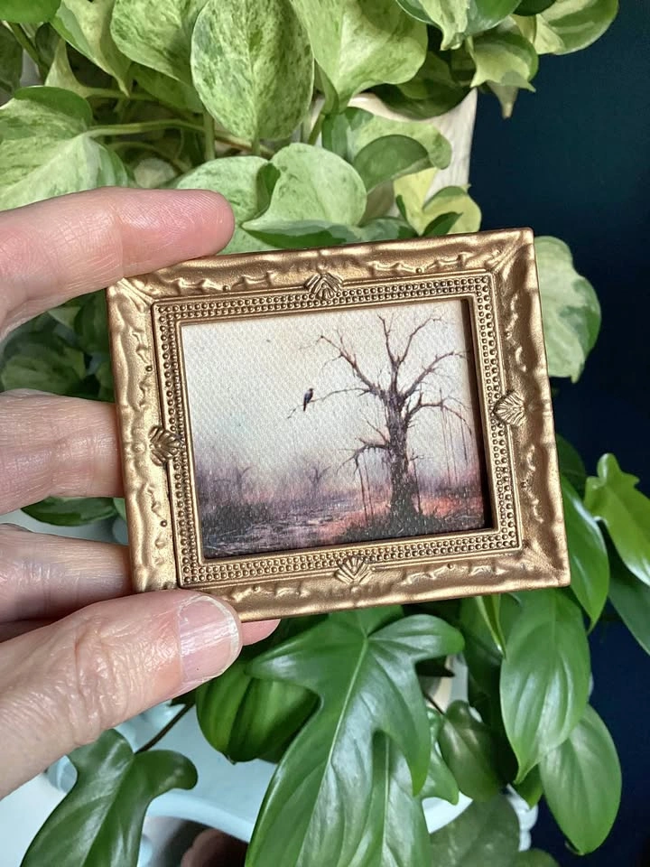 Miniature Artwork Tiny Crow in Tree