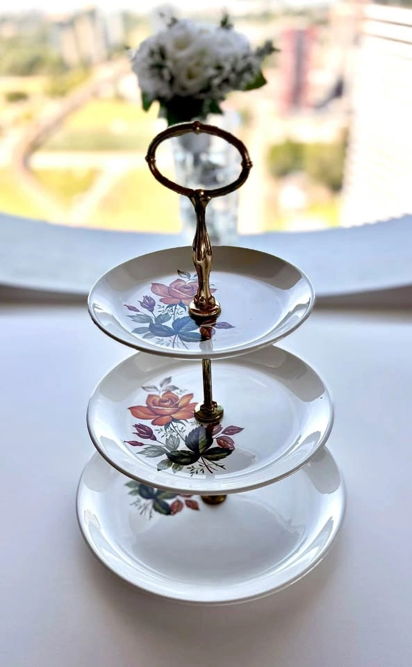 Vintage Biltons Staffordshire 3-Tier Cake Stand Floral Roses