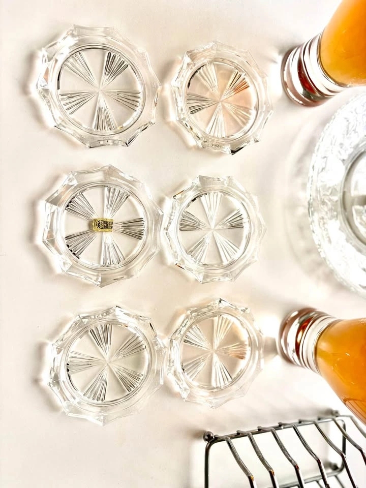 Vintage Clear Glass Coasters Set with Holder - photo 3