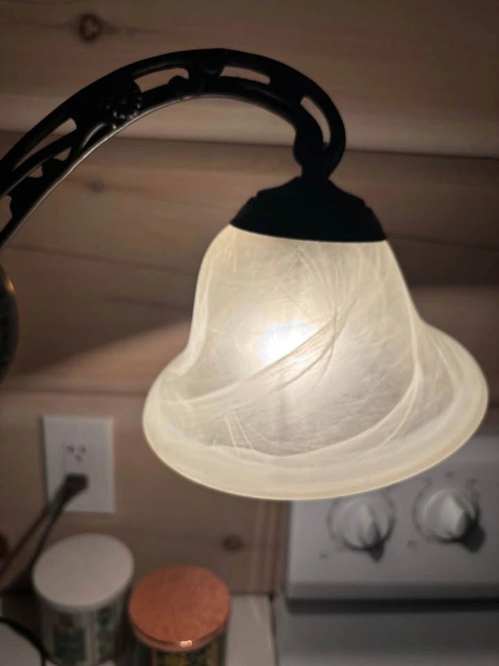 Vintage Art Deco Bridge Desk Lamp with Frosted Glass Shade - photo 4
