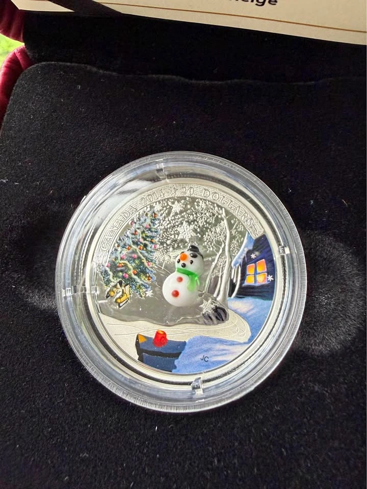 2014 $20 Silver Coin with Venetian Glass Snowman