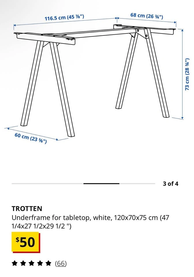ikea TROTTEN white Underframe for desk tabletop - photo 2