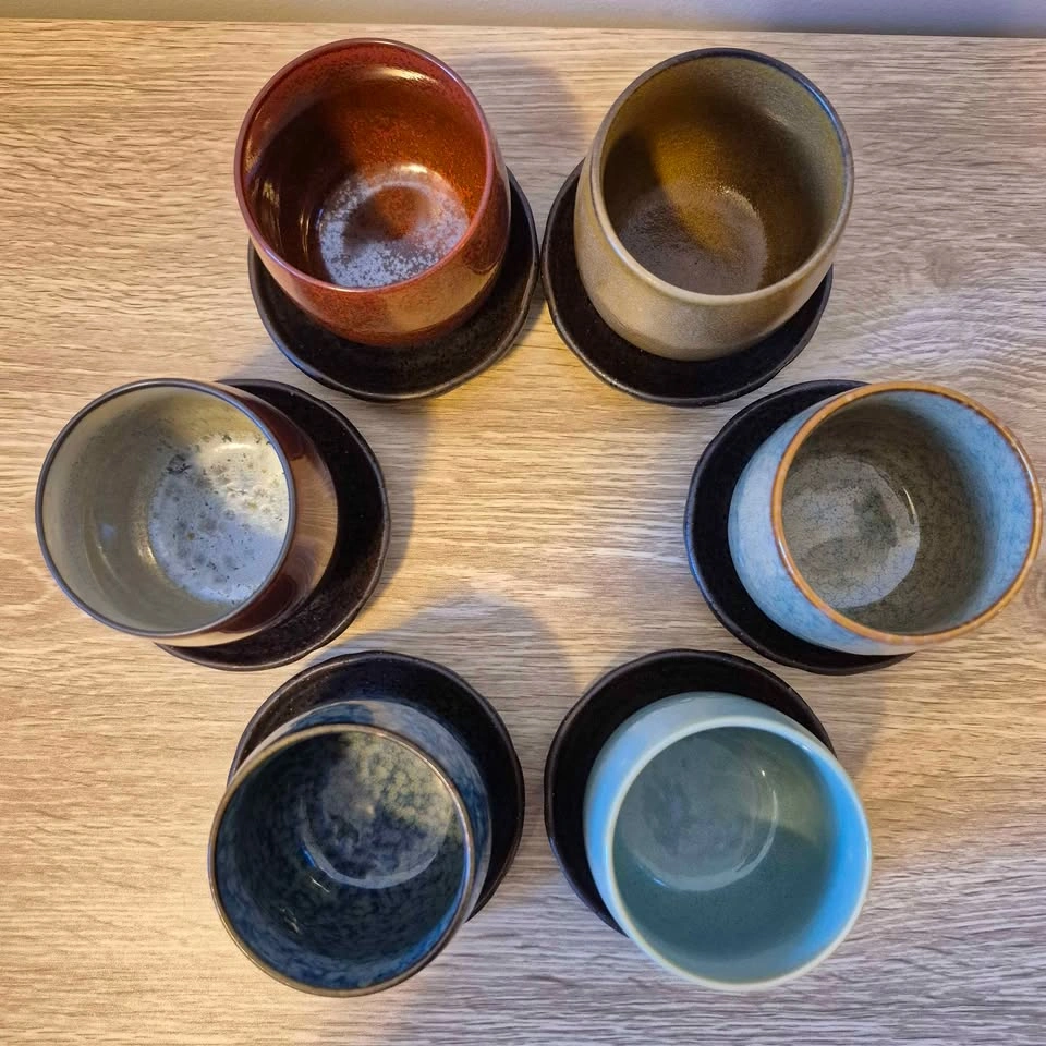 Set of 6 Ceramic Yunomi Tea Cups and Saucers - photo 2