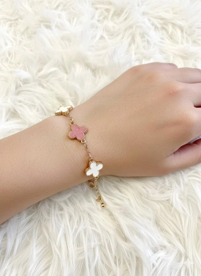 Pink & White Clover Bracelet