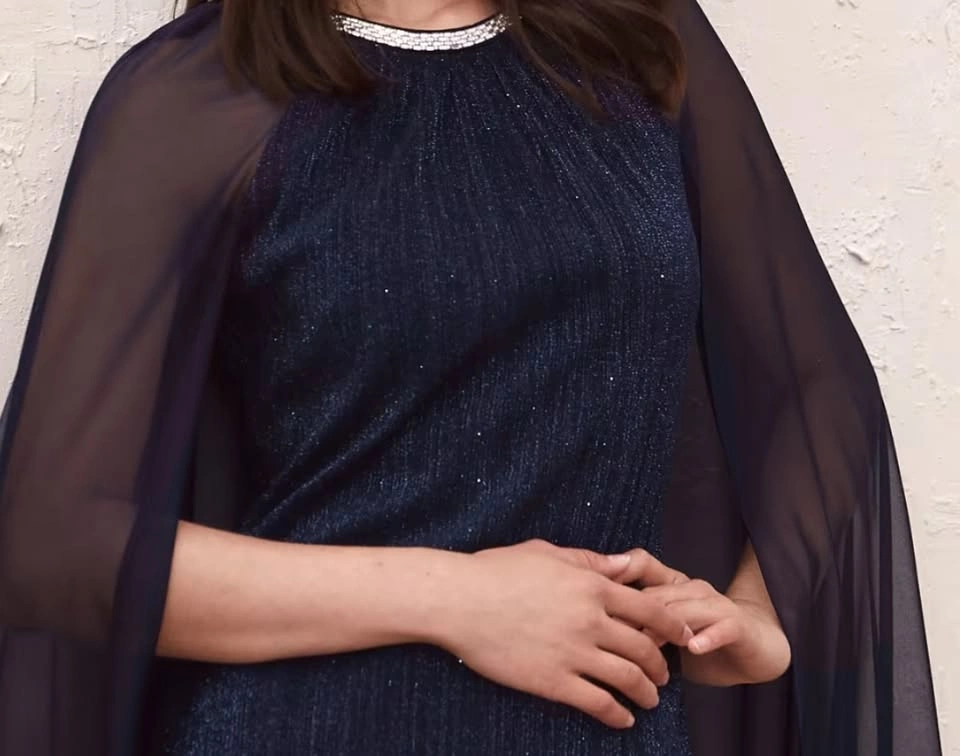 Rhinestone Neck Cape Dress