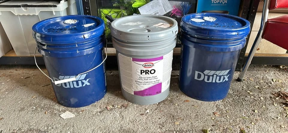 3 New Full Pails Latex Grey Paint - $150 for 3 or $55 ea.