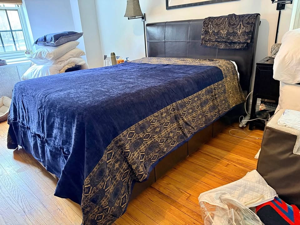 Custom Made Blue Velvet Queen Duvet Cover with Gold Border