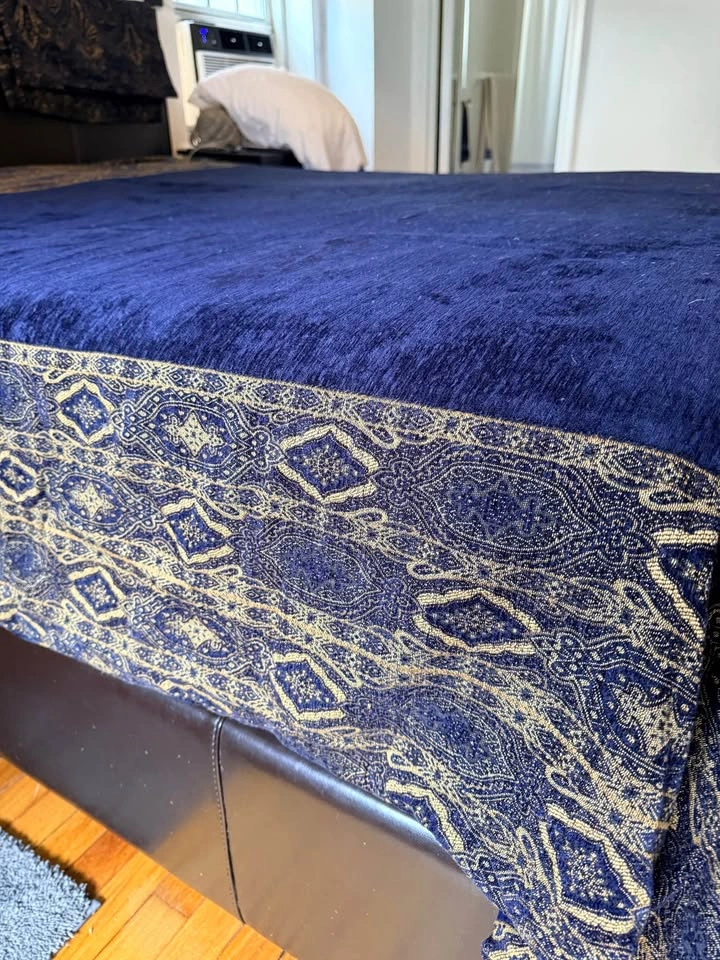 Custom Made Blue Velvet Queen Duvet Cover with Gold Border - photo 2