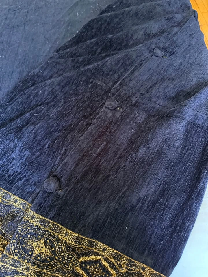 Custom Made Blue Velvet Queen Duvet Cover with Gold Border - photo 4