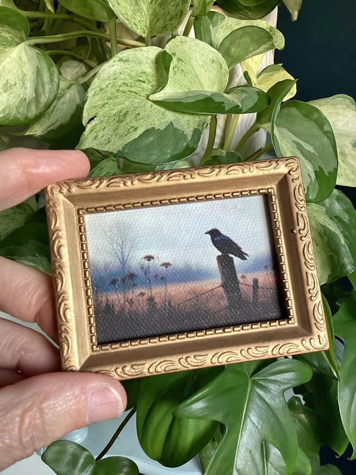 Miniature Artwork Crow on a Fence