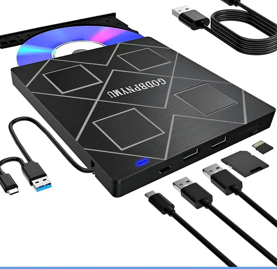 GODBPNYMU 5-in-1 External CD DVD Drive USB 3.0 Type-C