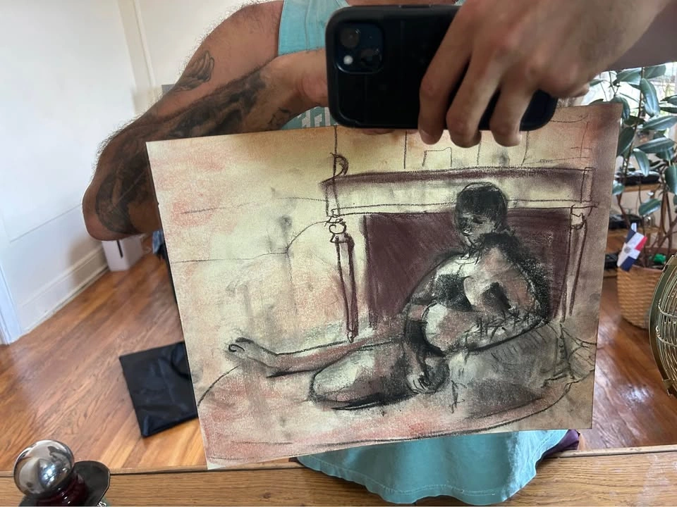 Conté Figure Drawing - Original - Wall Art - 17x14” - photo 2