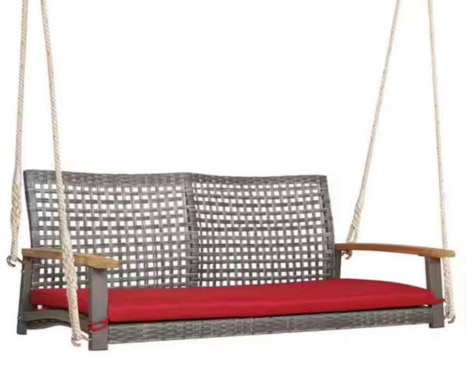 2-Person Wicker Hanging Porch Swing Chair with Cushion in Red - photo 2