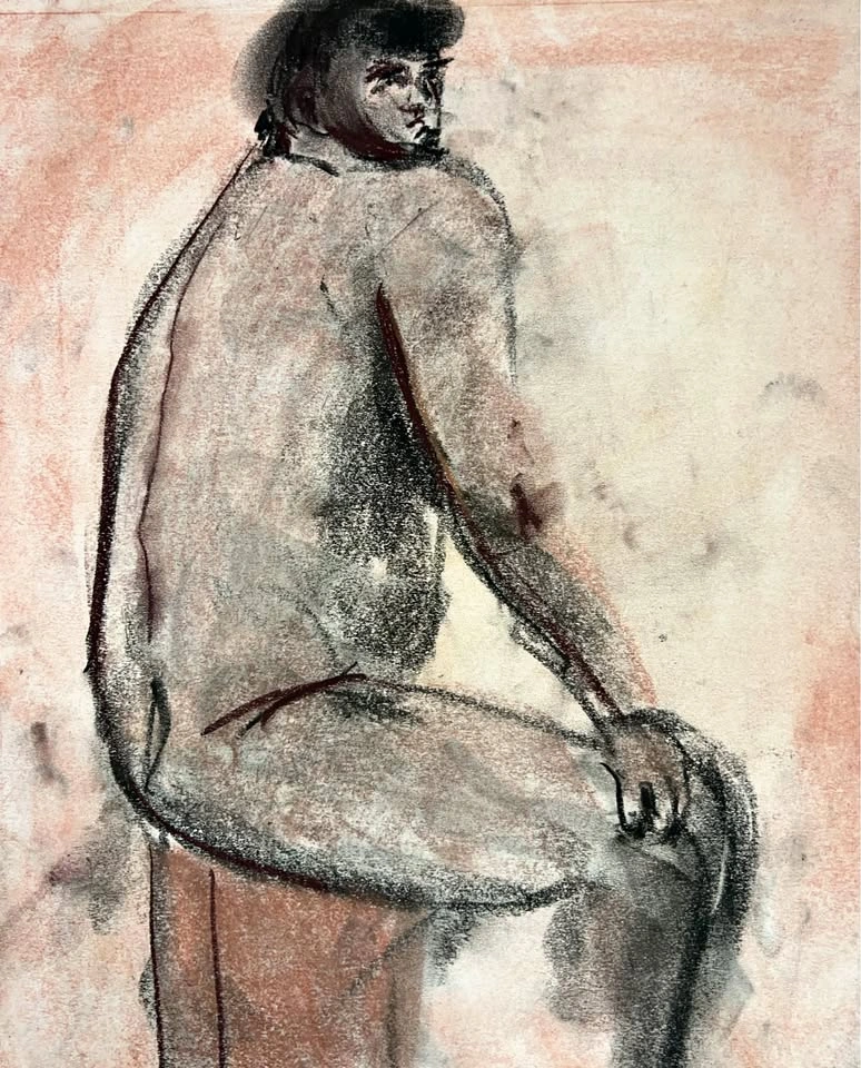 Conté Figure Drawing - Original - Wall Art - 14”x17”