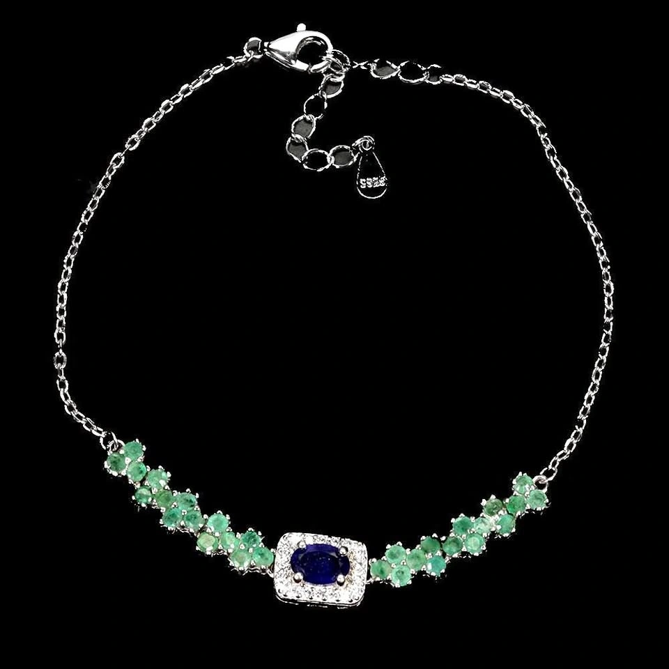 Emerald & Blue Sapphire Tennis Bracelet 14K Gold Plated